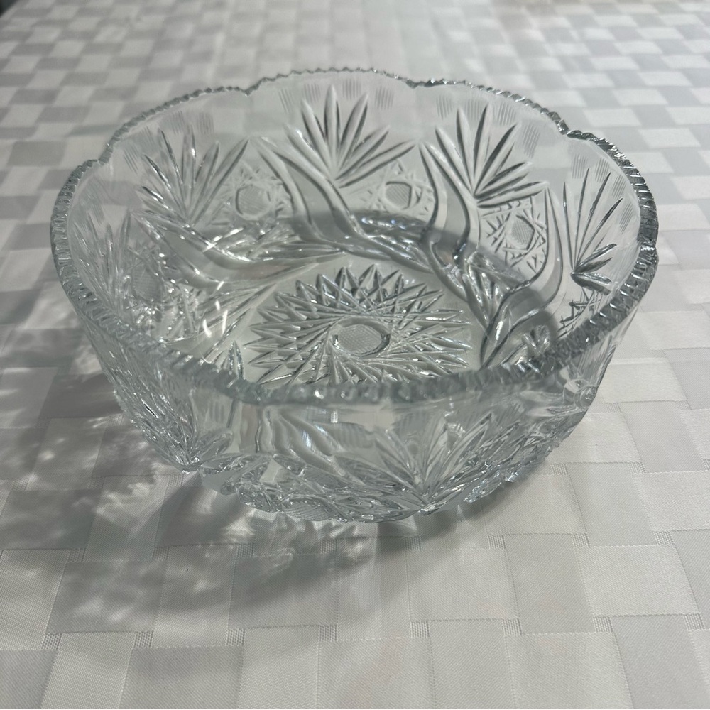Cut Glass Crystal Salad Bowl - Clear Pressed Glass